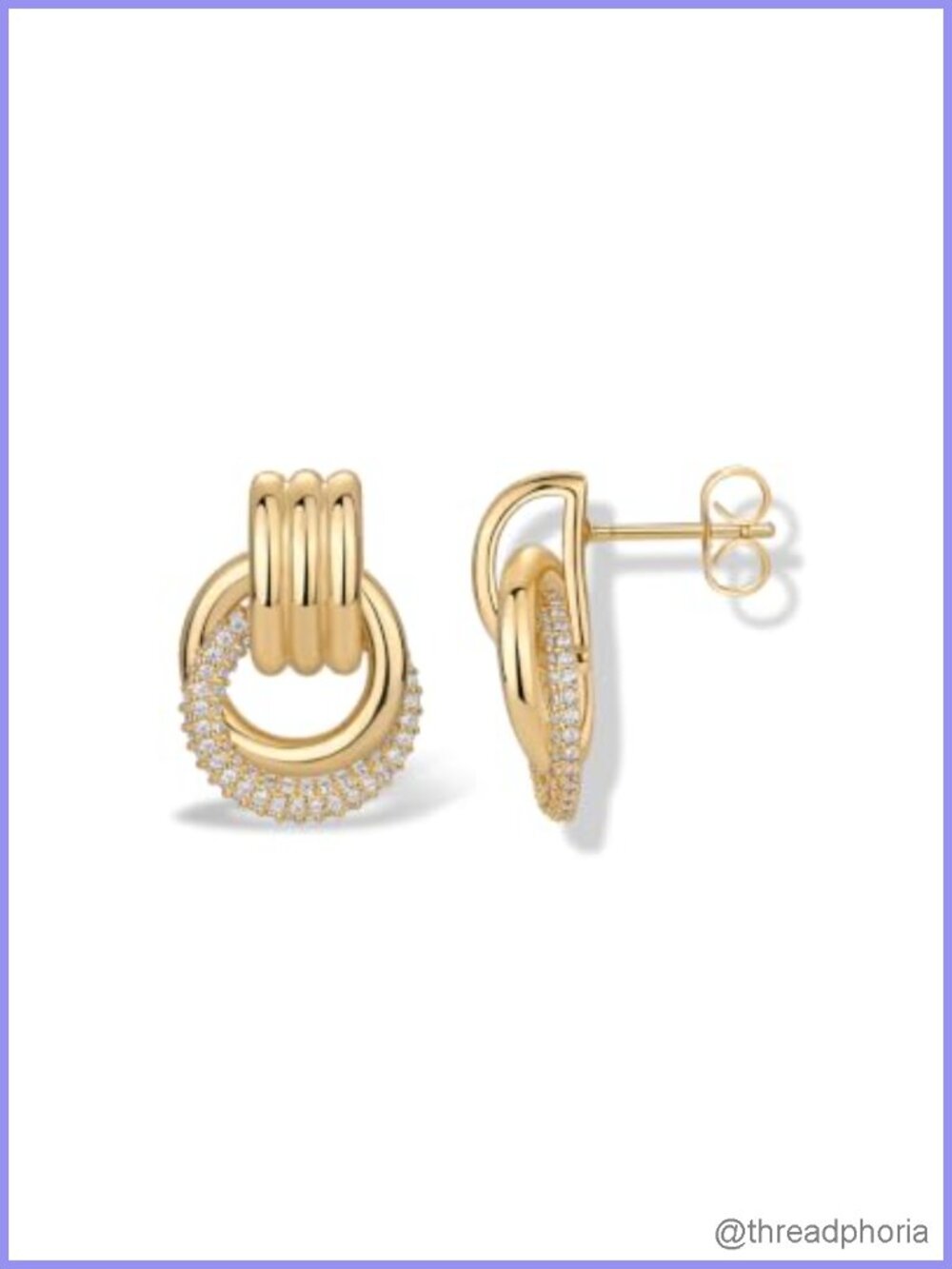 14K Plated Chunky Gold Double Knot Dangle Earrings with CZ